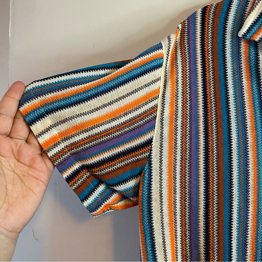 PHO Firenze Italy Vertical Stripe Knit Button Up Shirt Resort Luxury Sz L - Picture 7 of 11